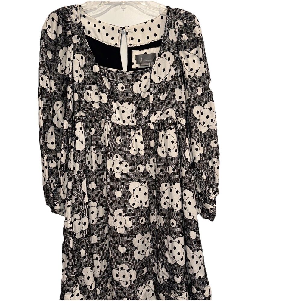 Anthropologie Babydoll Dot Lined Dress 2 Prairie Boho Flowy Long Sleeve Key Hole